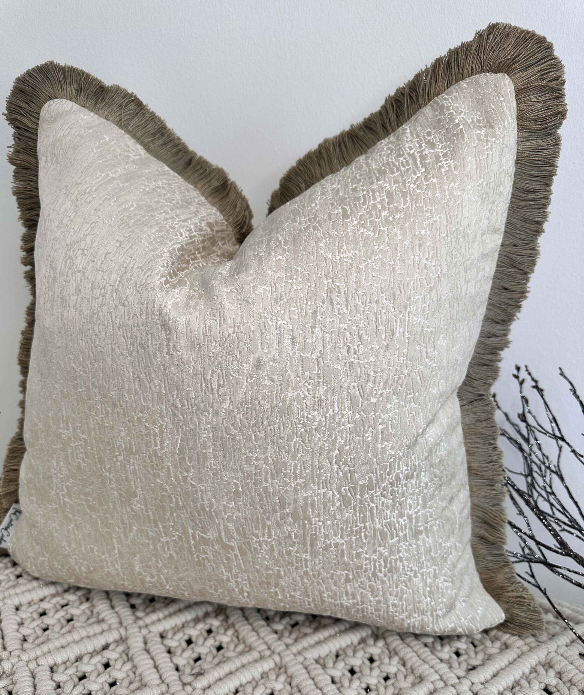 The Couture Cushion - The Cream Chalayan Fringed In Bisque - Style No. 98