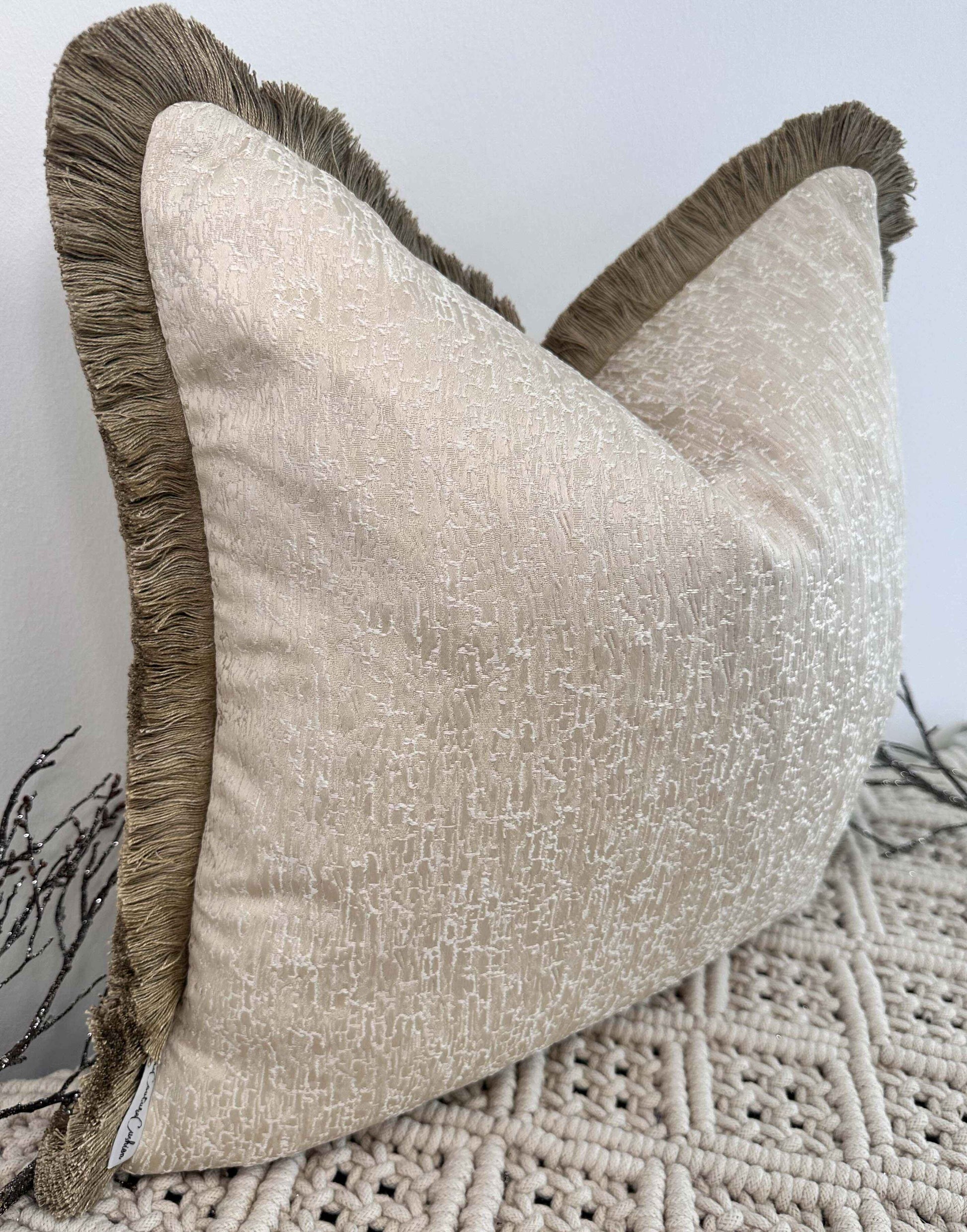 The Couture Cushion - The Cream Chalayan Fringed In Bisque - Style No. 98