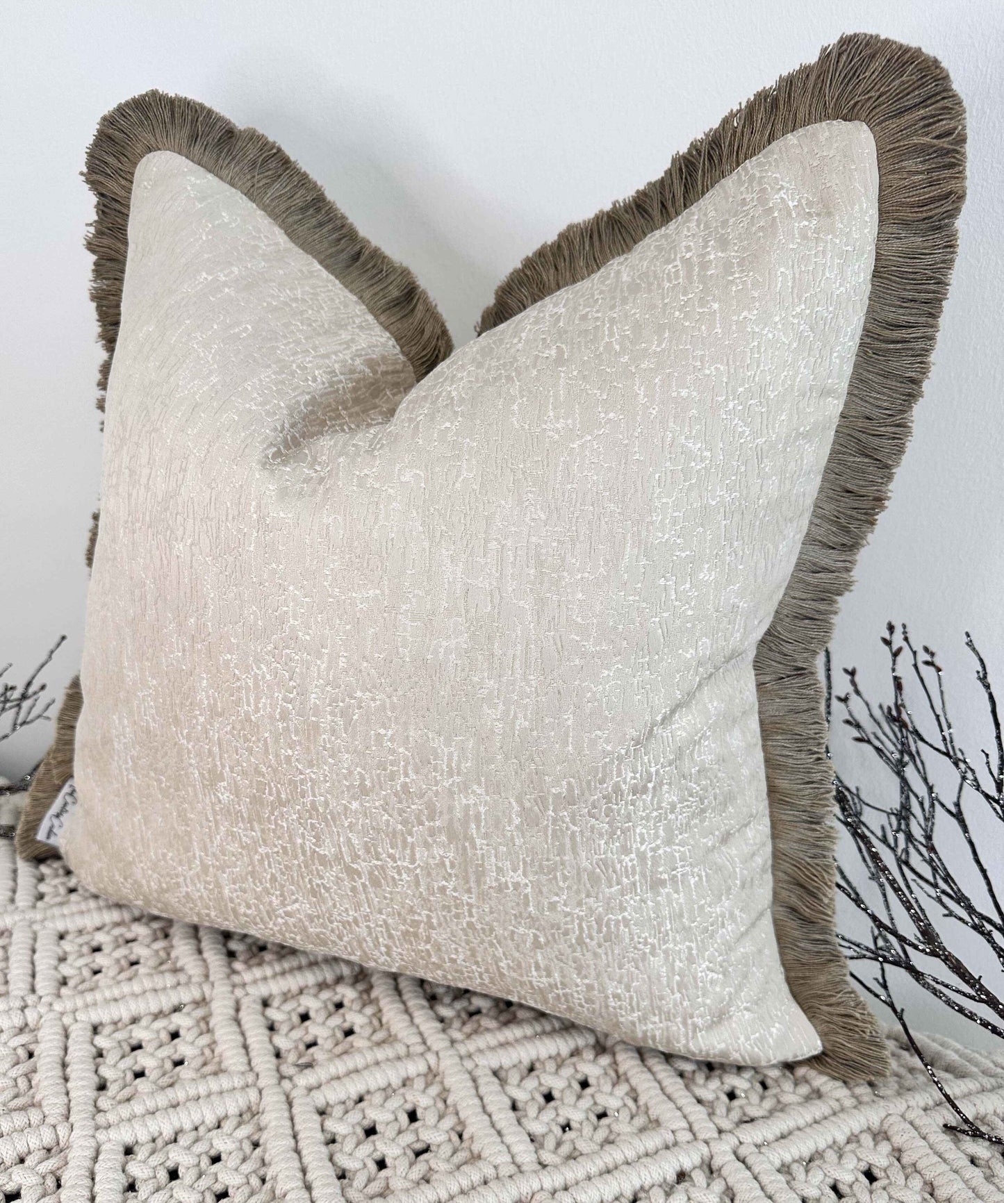 The Couture Cushion - The Cream Chalayan Fringed In Bisque - Style No. 98