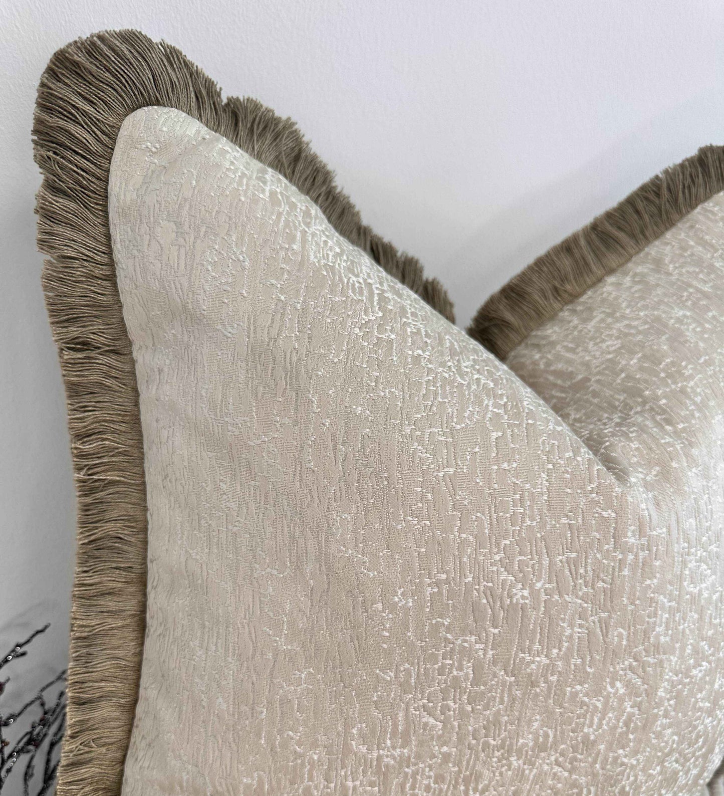 The Couture Cushion - The Cream Chalayan Fringed In Bisque - Style No. 98