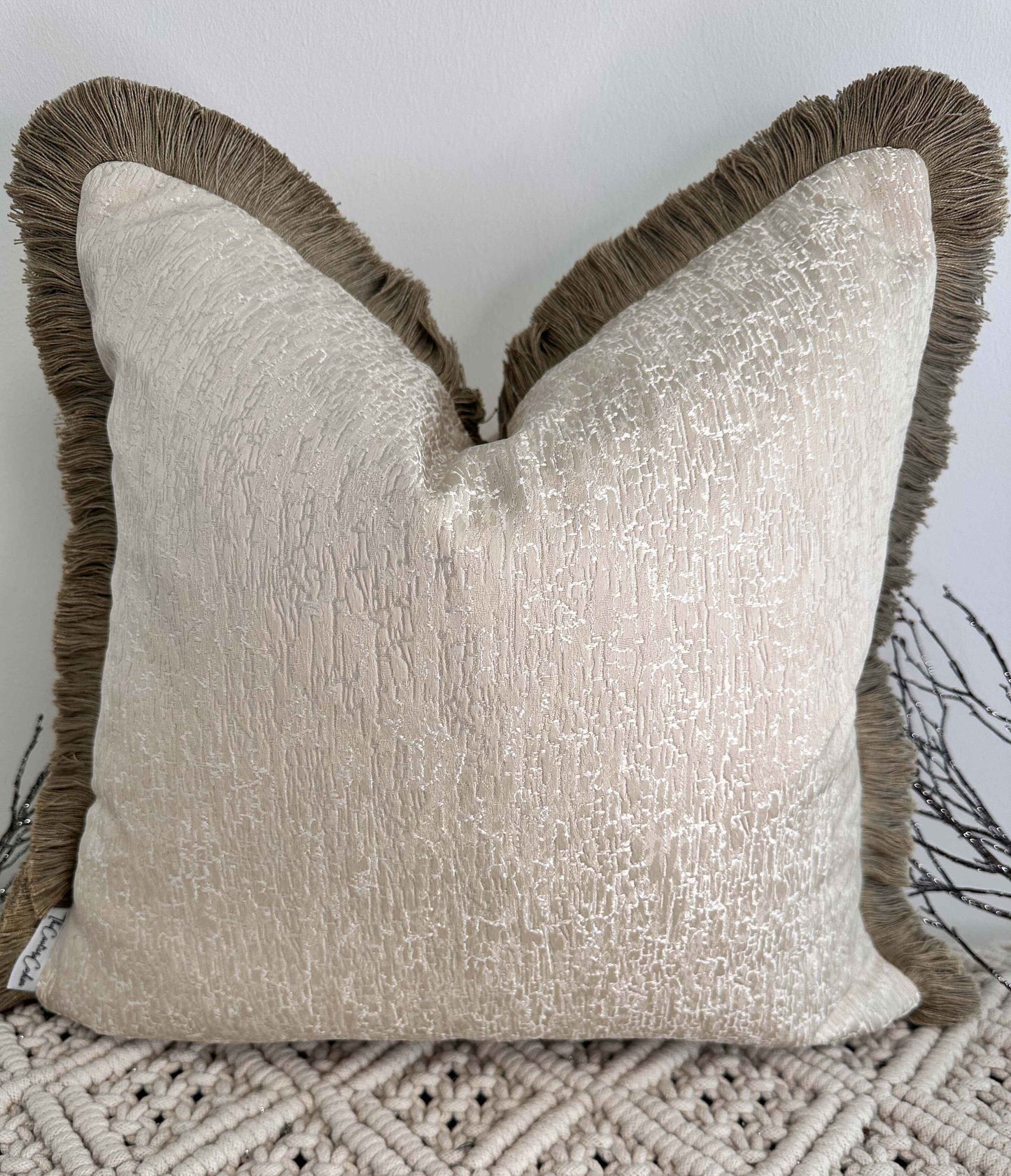 The Couture Cushion - The Cream Chalayan Fringed In Bisque - Style No. 98