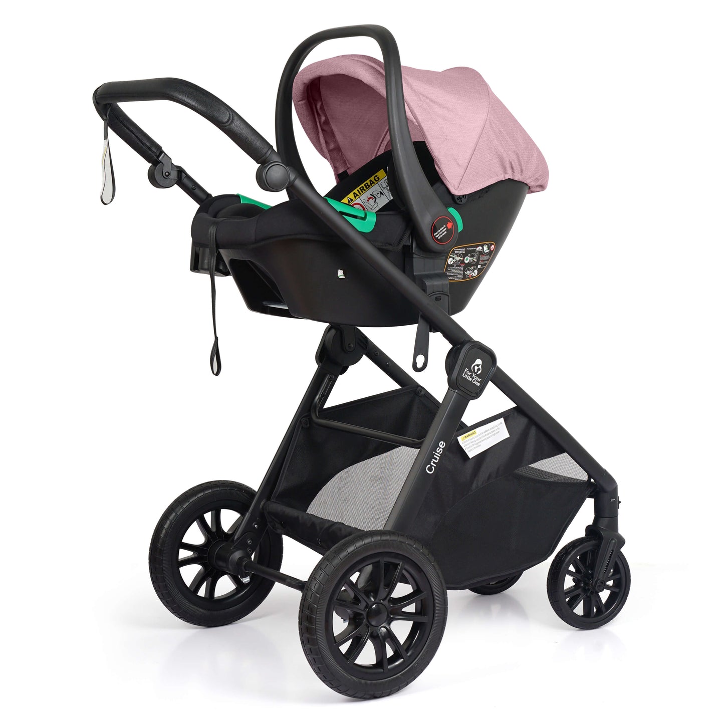 For Your Little One Cruise 3 In 1 Travel System With Car Seat - Blush Rose (Free Cupholder And Seat Liner Included!)
