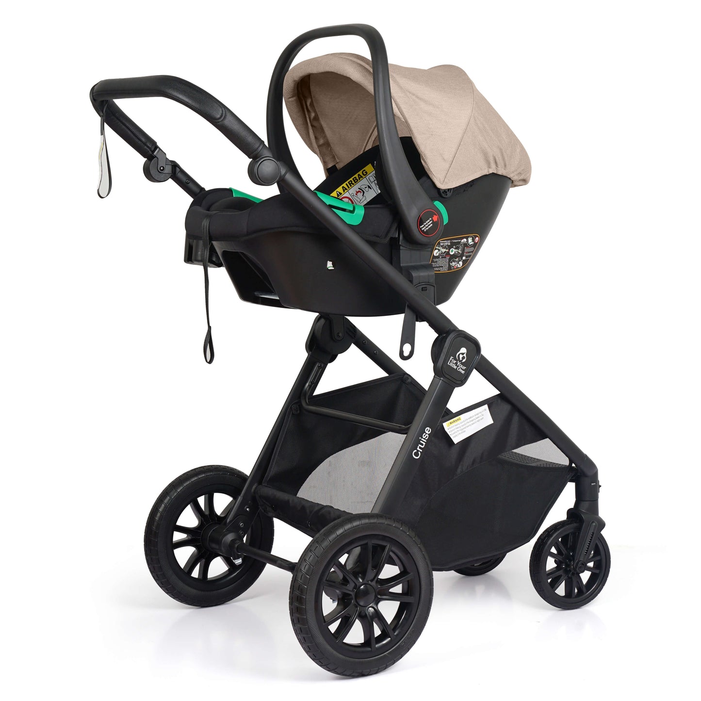 For Your Little One Cruise 3 In 1 Travel System With Car Seat - Dune Beige (Free Cupholder And Seat Liner Included!)