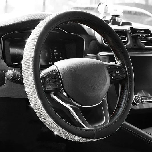 Crystal Car Steering Wheel Cover  PU Leather Auto Accessories Case