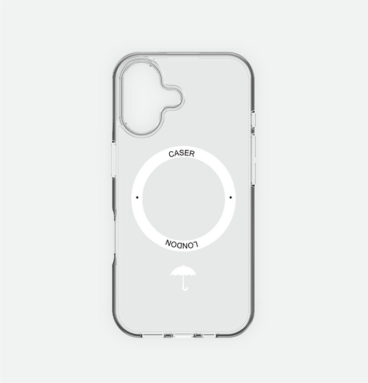 Slim Clear iPhone 16 Case with White MagSafe Ring - Umbrella Icon | The Iconic Case