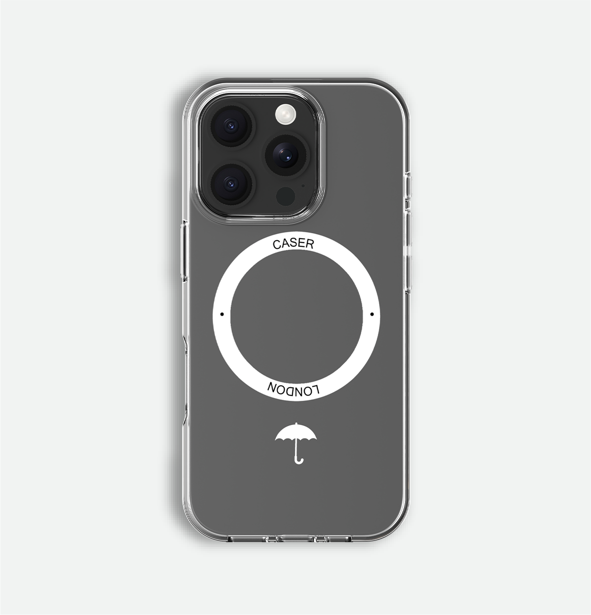 Slim Clear iPhone 16 Case with White MagSafe Ring - Umbrella Icon | The Iconic Case