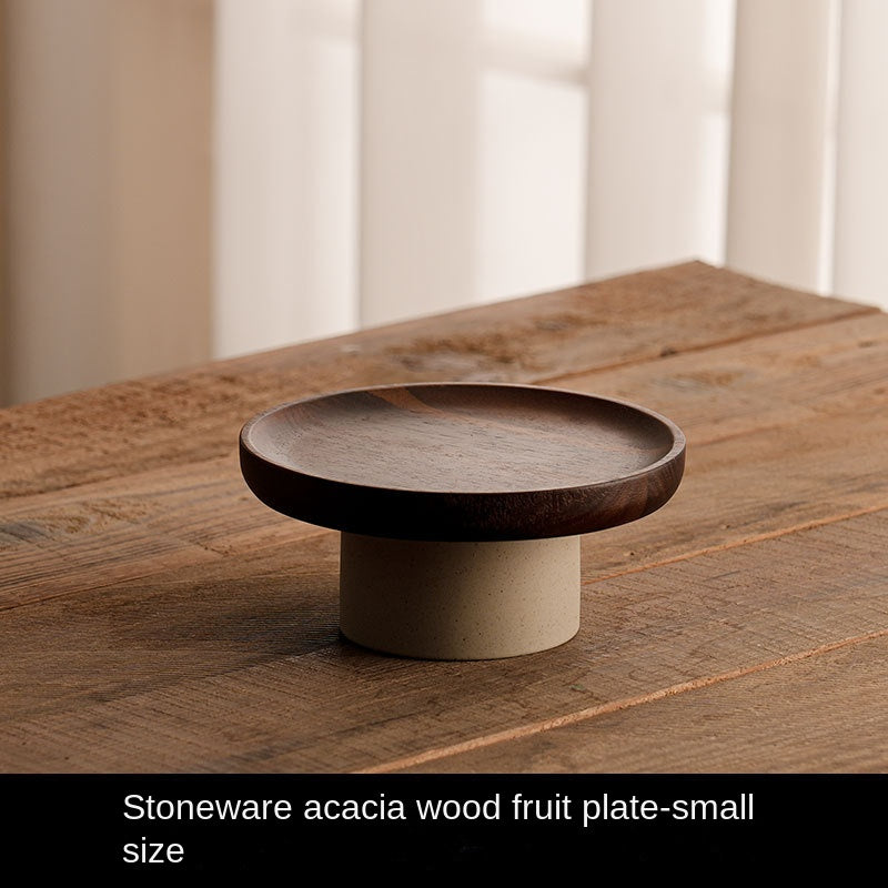 Acacia wood cake tray living room household Dim sum tray clay high fruit tray