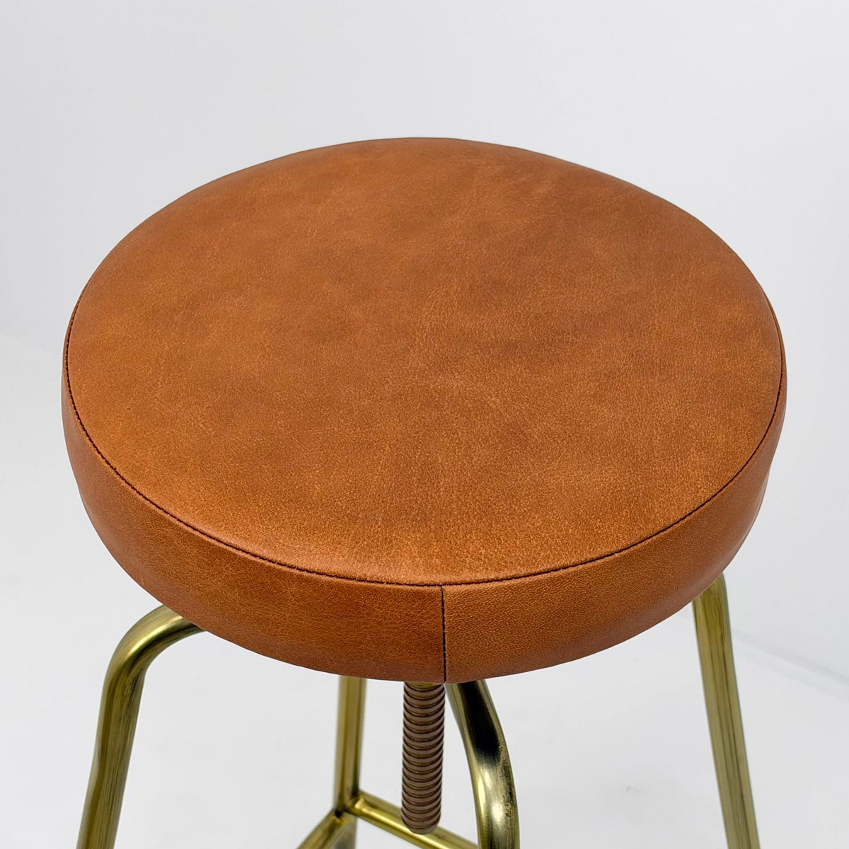 Antique Brass & Black Leather Adjustable Bar Stool