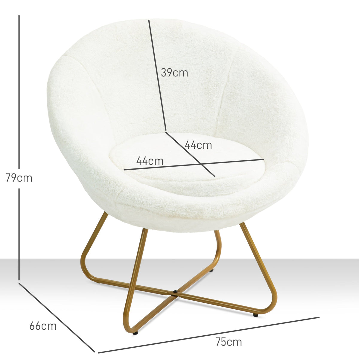 HOMCOM Faux Fur Comfy Chair with Golden Metal Legs, Non-Slip Footpad, White