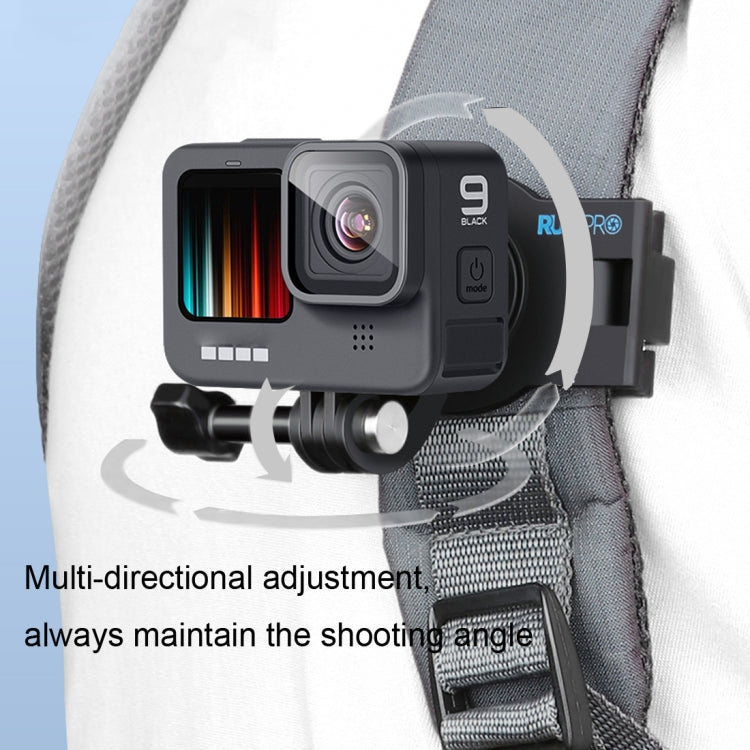 RUIGPRO 360° Rotating Quick Release Shoulder Backpack Mount for GoPro Hero12/11/10/9/8/7/6/5, Insta360 Ace, DJI Osmo Action 4 (Black)