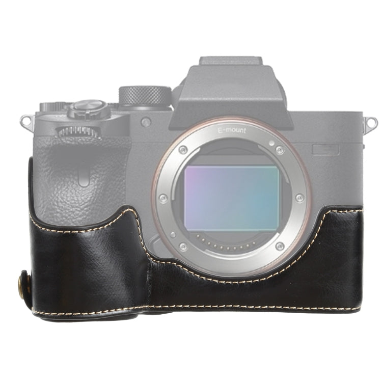 1/4 inch Thread PU Leather Camera Half Case Base for Sony ILCE-7RM4 / A7RM4 / A7R IV, For Sony ILCE-7RM4