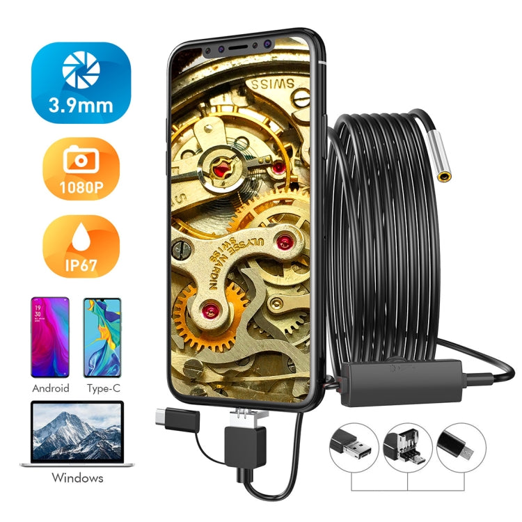 inskam107 3.9mm 3 In 1 HD Waterproof Industry Digital Endoscope Inspection Camera, Length: 1m Flexible Cable, 1m Flexible Cable