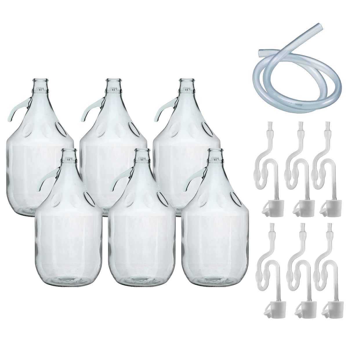 Glass Demijohn 5L 6 Pack Plain With Airlock, Bung and Tube Home and Garden Use