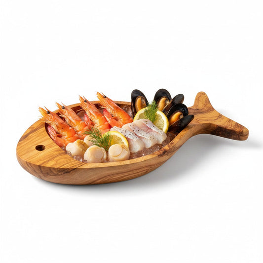 Olive Wood Fish Shaped Serving Board | Large Seafood & Tapas Platter 35-45cm