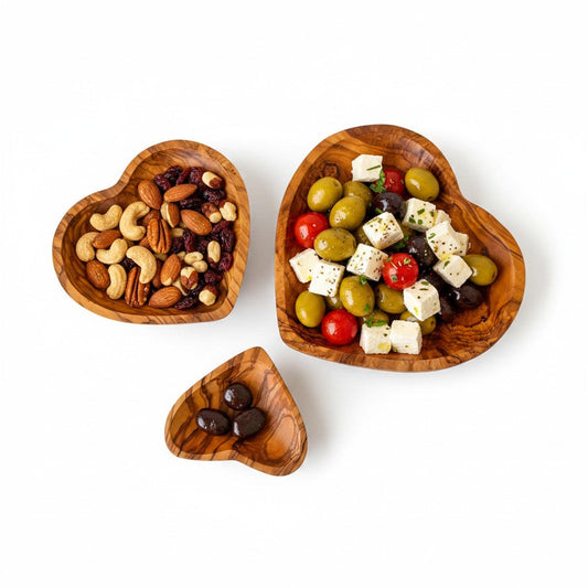 Olive Wood Heart Shaped Serving dish| 11cm 16cm 19cm Individual or 3-Piece Set