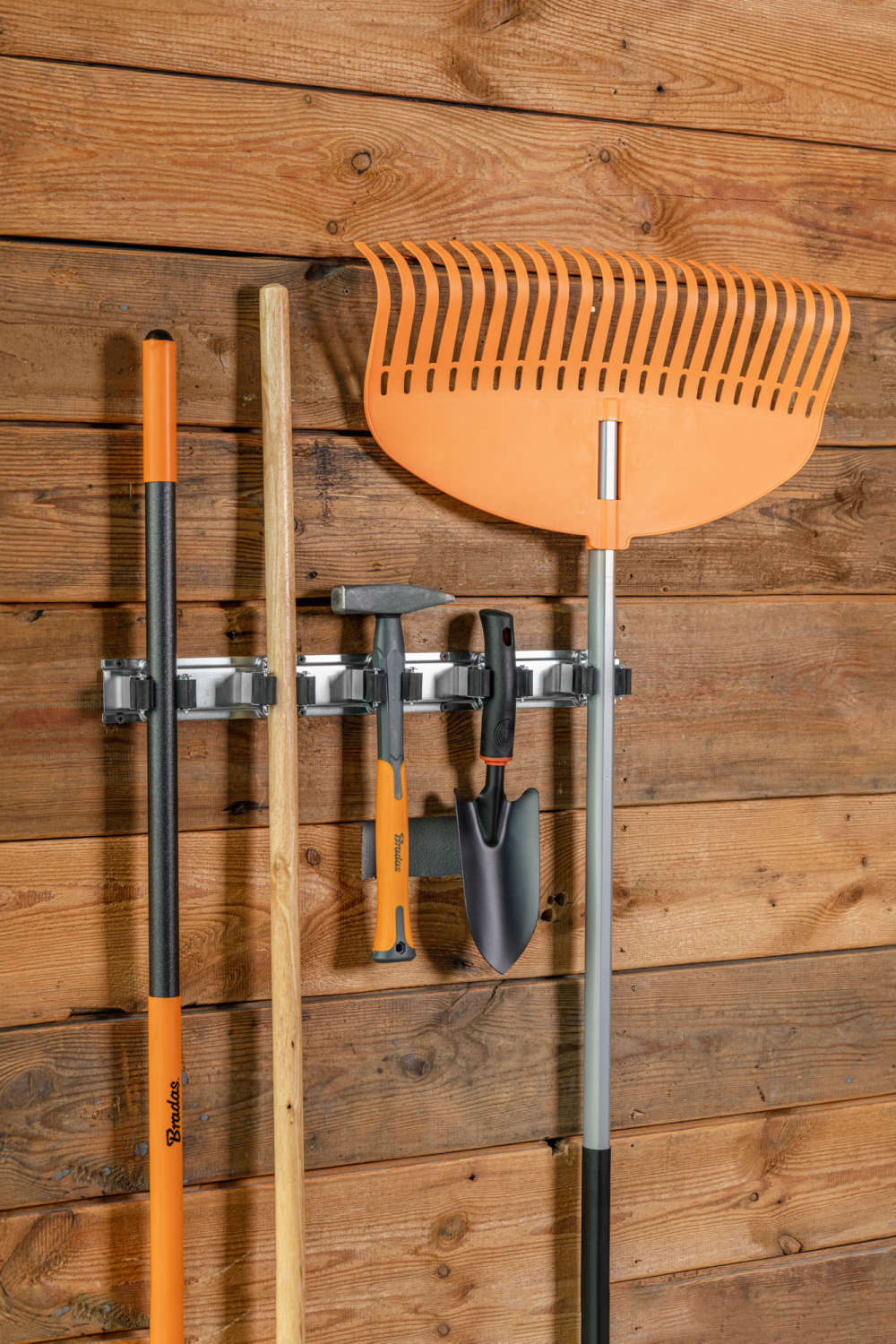 Wall Mount Tool Holder Rail - Roller Grip Design (5 Handles) Home and Garden Use