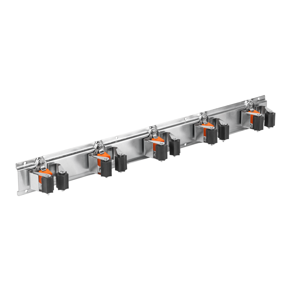 Wall Mount Tool Holder Rail - Roller Grip Design (5 Handles) Home and Garden Use
