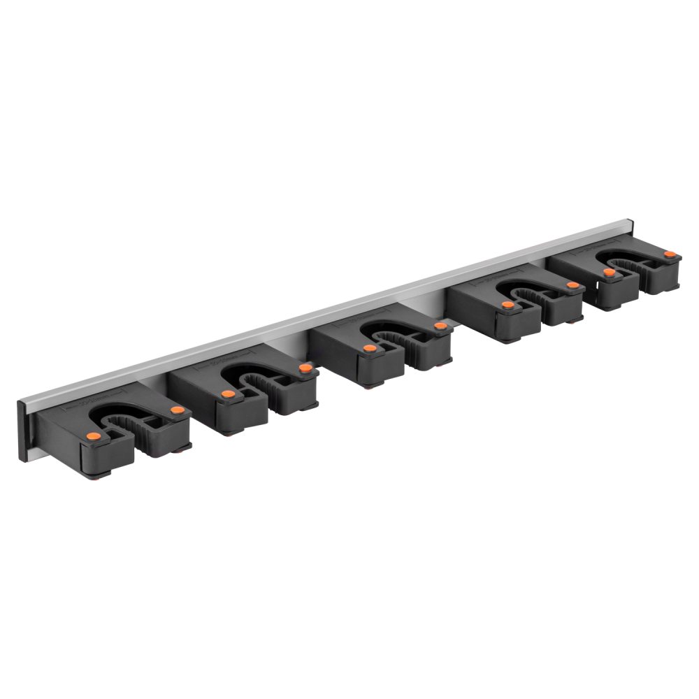 Wall Mount Tool Holder Rail - Gripper Design (5 Handles) for Home and Garden Use