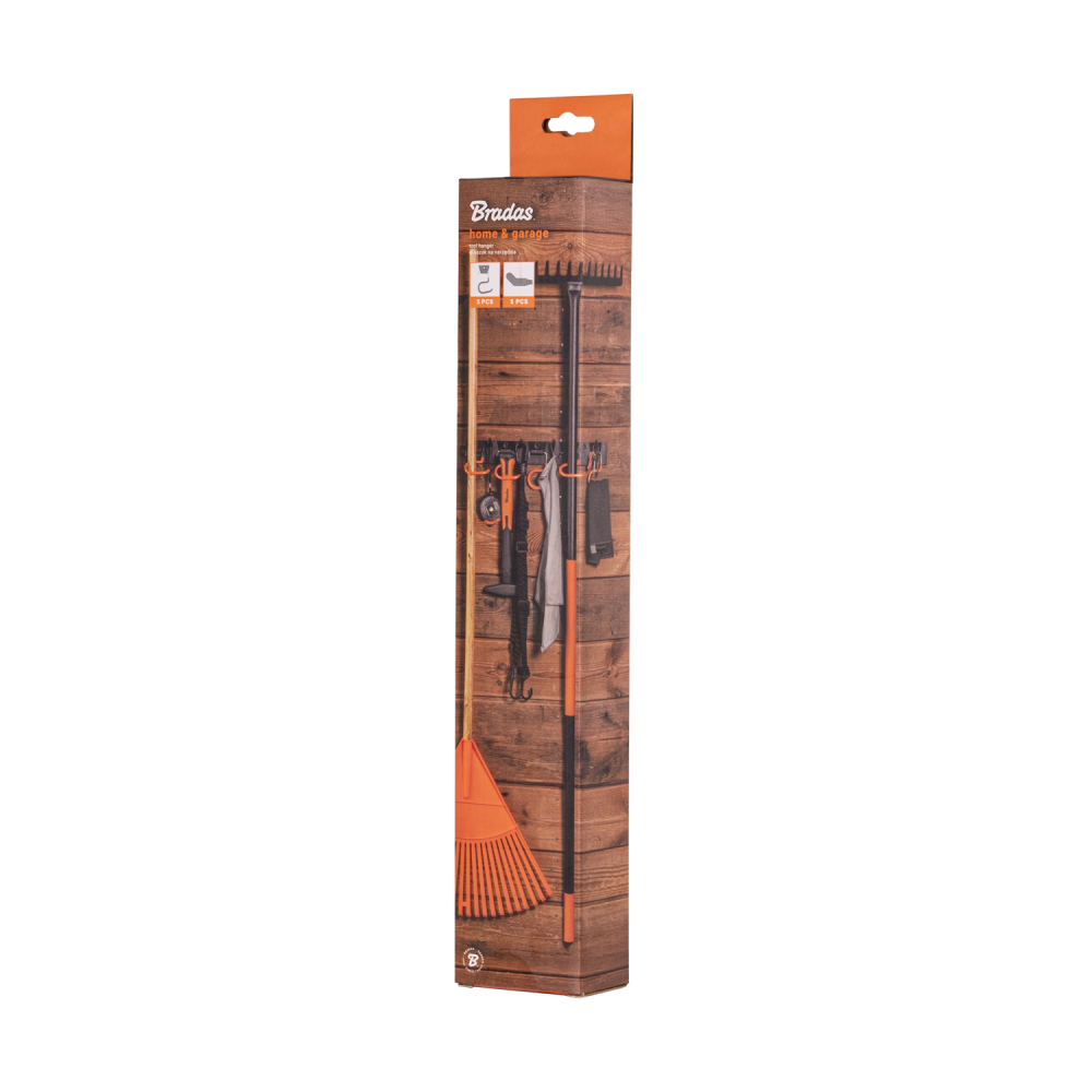 Tool Rail with Adjustable Peg Hooks and S Hanging Hooks for Home and Garden Use