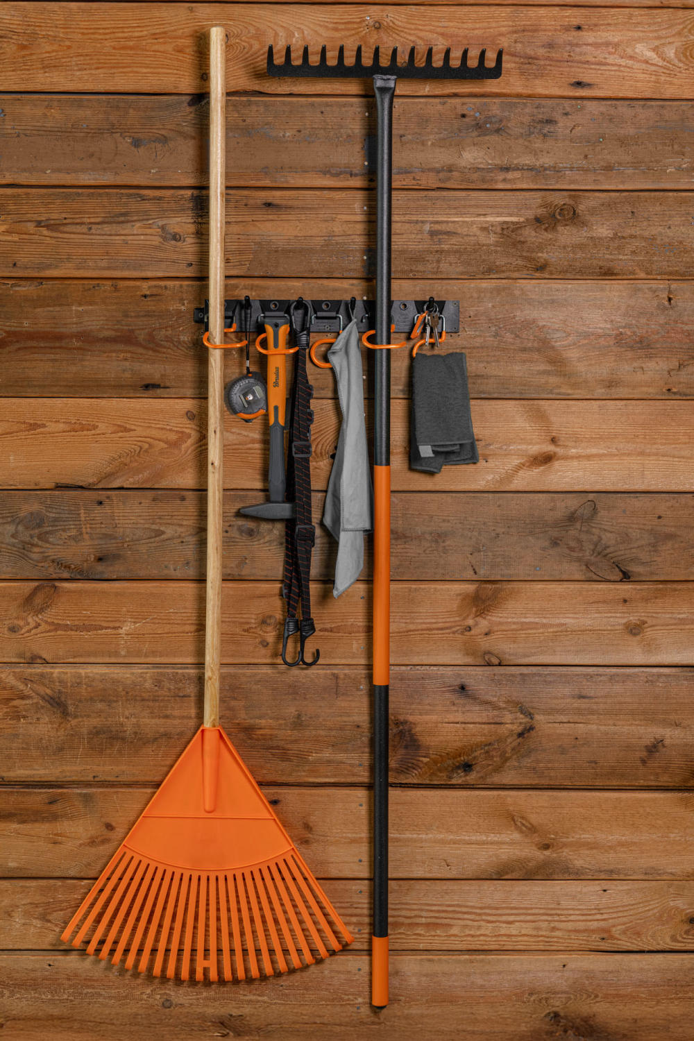 Tool Rail with Adjustable Peg Hooks and S Hanging Hooks for Home and Garden Use