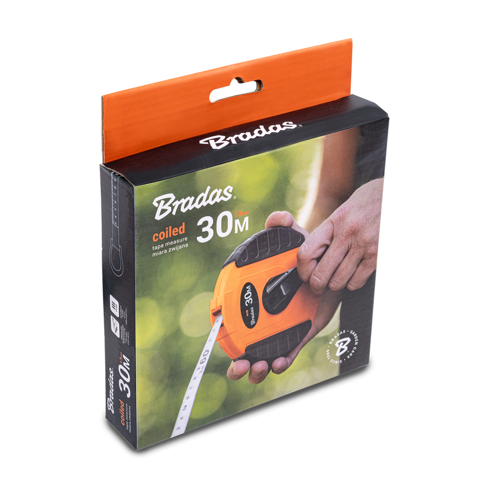 Fibreglass Coiled Tape Measure 13mm Wide Black Orange (20m-50m)