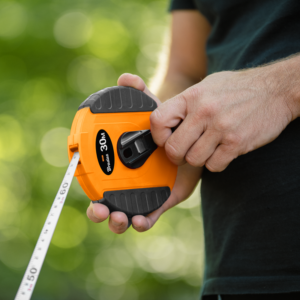 Fibreglass Coiled Tape Measure 13mm Wide Black Orange (20m-50m)