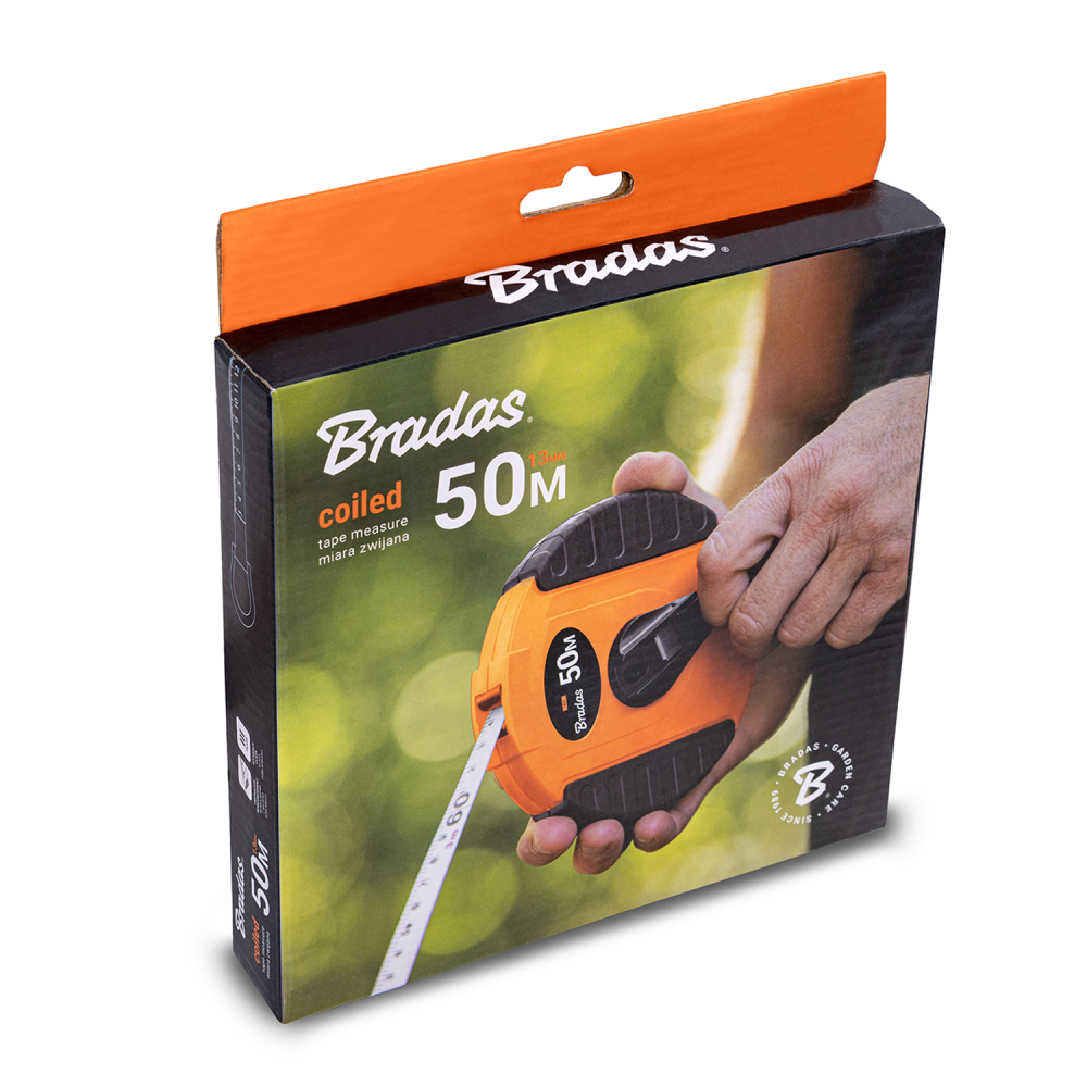 Fibreglass Coiled Tape Measure 13mm Wide Black Orange (20m-50m)