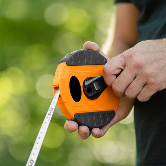 Fibreglass Coiled Tape Measure 13mm Wide Black Orange (20m-50m)