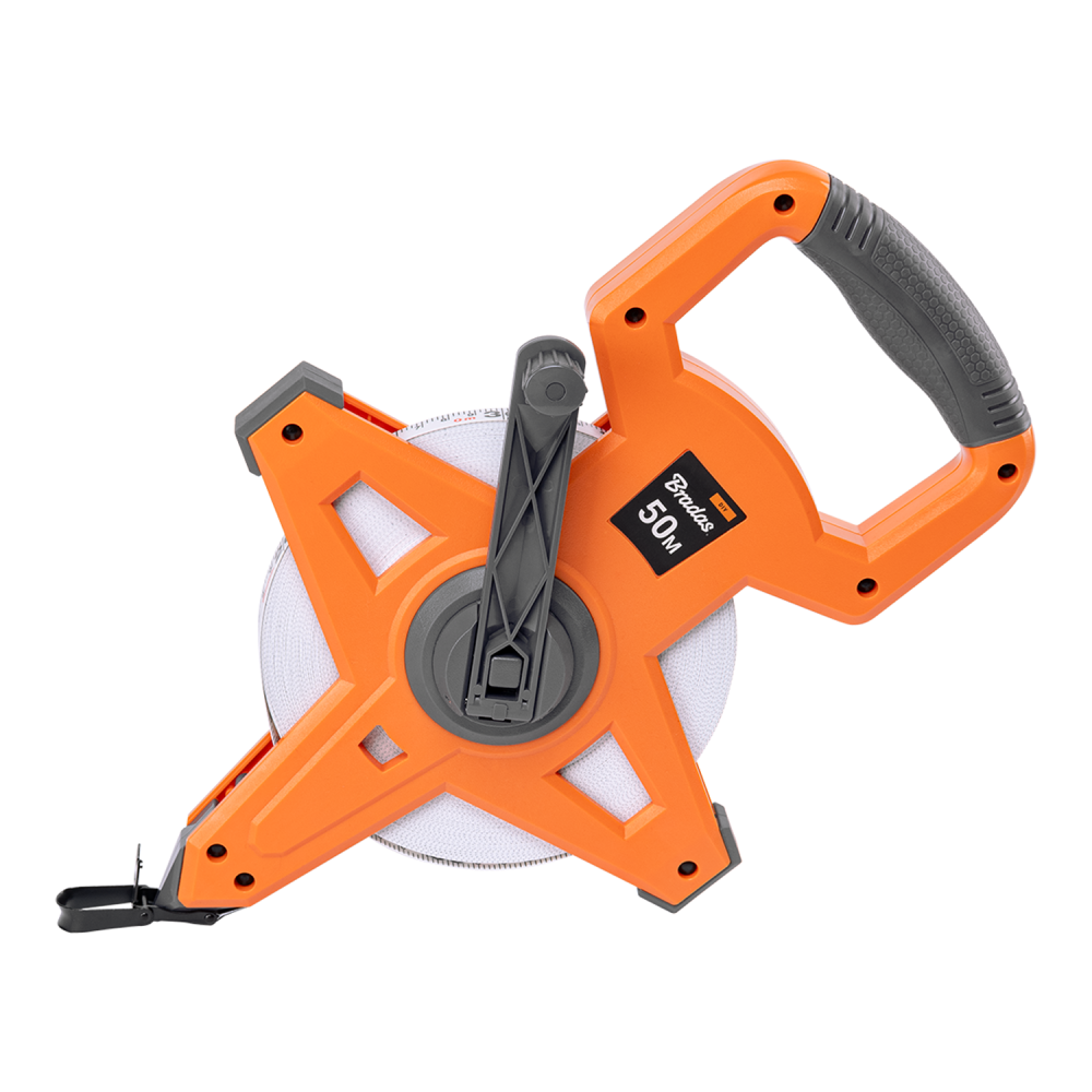 Fibreglass Coiled Tape Measure with Handle, 15mm Wide, Black Orange (30m-100m)
