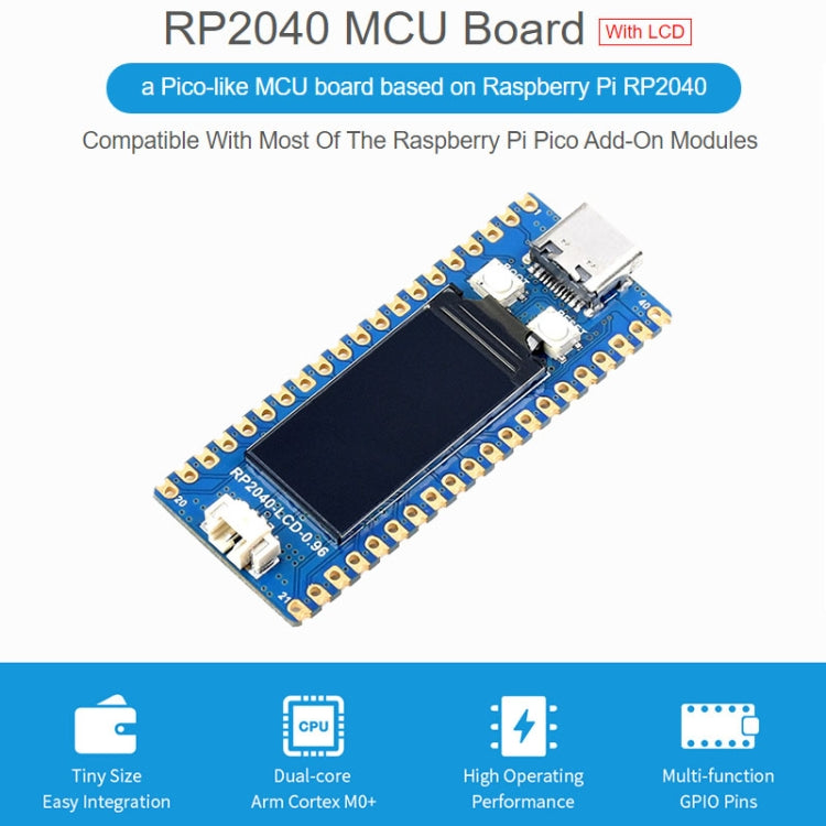 Waveshare RP2040-LCD-0.96 Pico-like MCU Board Based on Raspberry Pi MCU RP2040, with Pinheader, RP2040-LCD-0.96