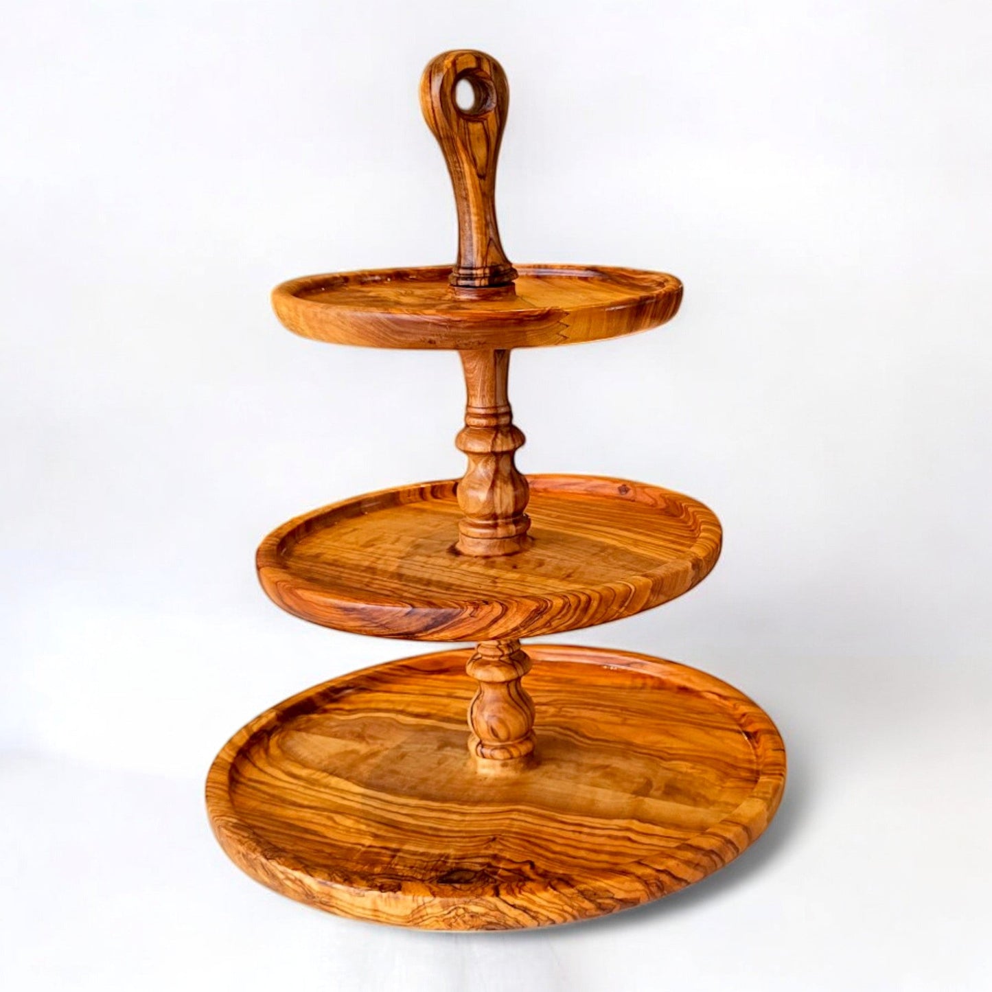 Handmade 3-Tier Olive Wood Serving Stand - Afternoon Tea & Cake Platter