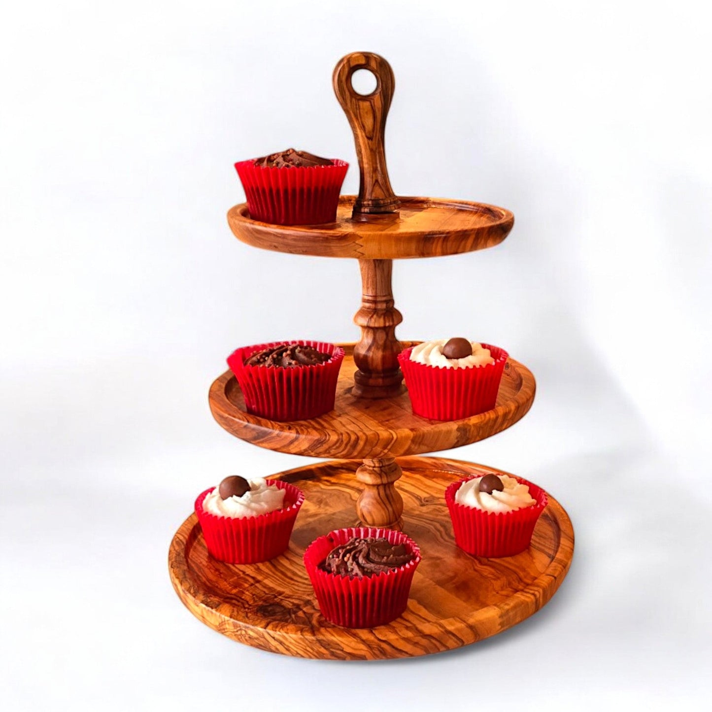 Handmade 3-Tier Olive Wood Serving Stand - Afternoon Tea & Cake Platter