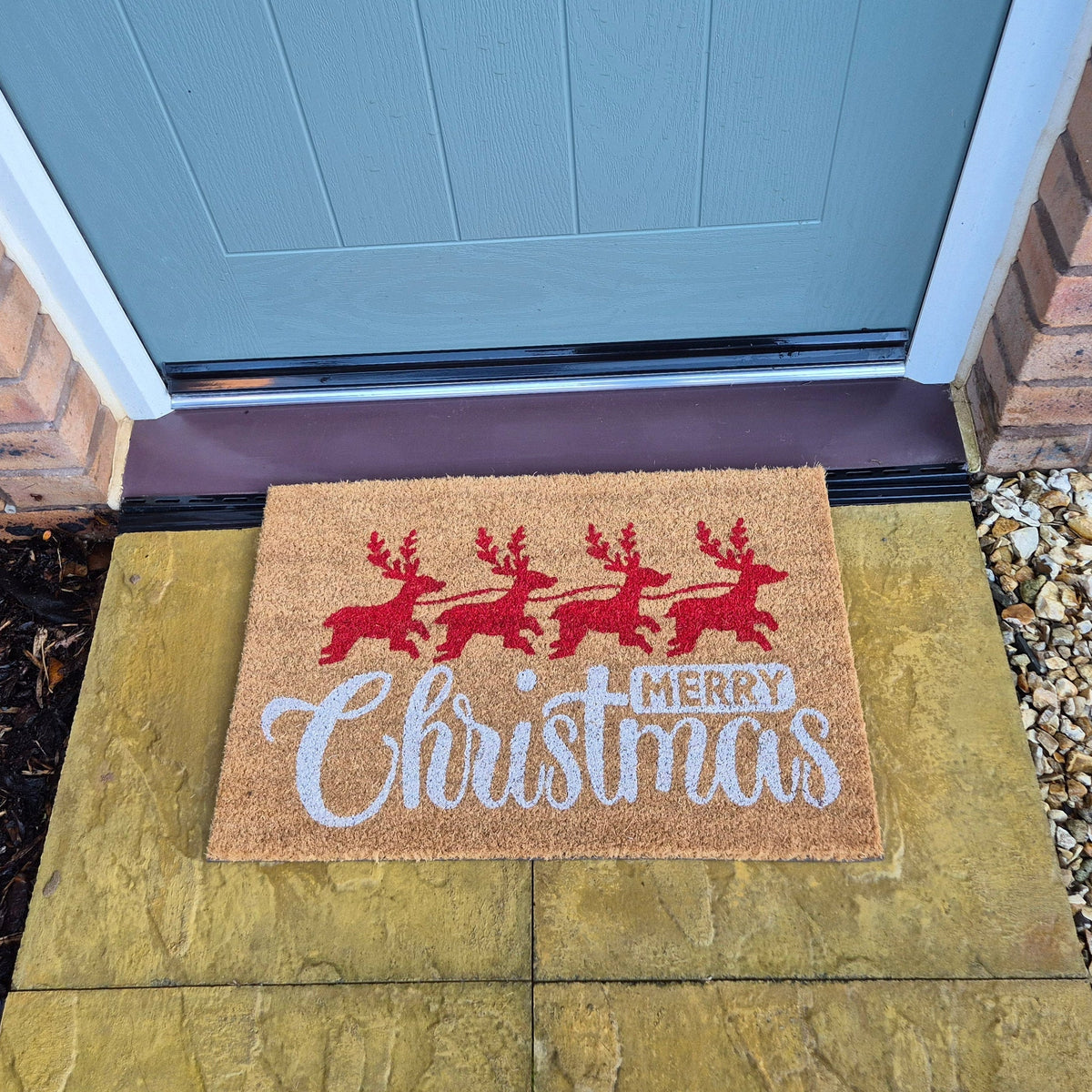Doormat 60cm x 40cm - 'Merry Christmas' (Red/Silver)