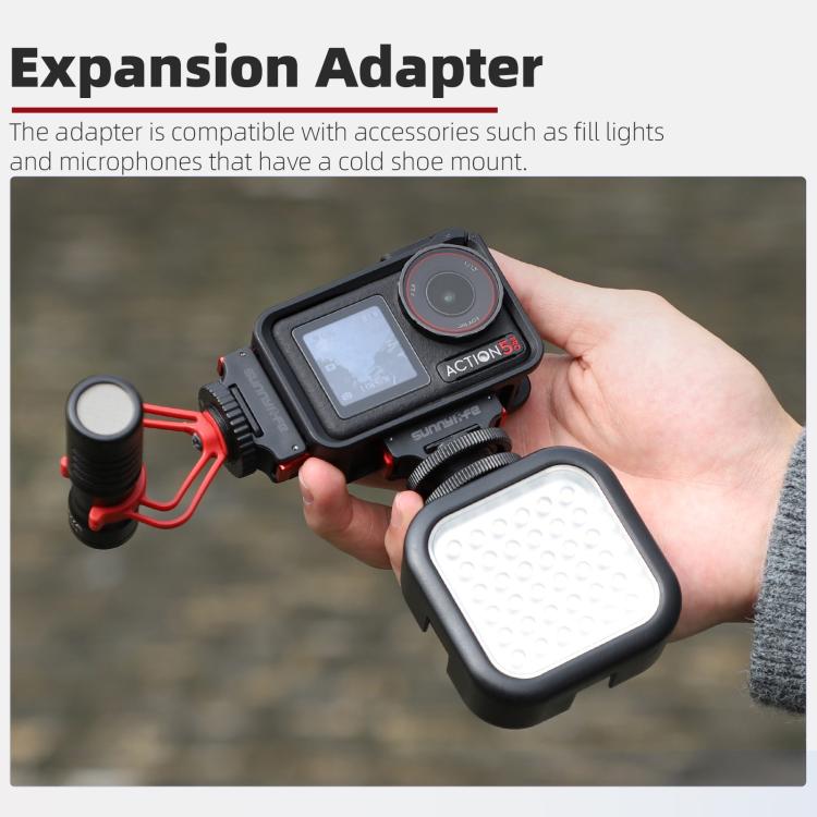 For DJI Osmo 360 / Action 5 Pro / 4 / 3 Sunnylife Magnetic Quick-Release Cold Shoe Adapter Action Camera Fill Light Microphone Adapter (Black)