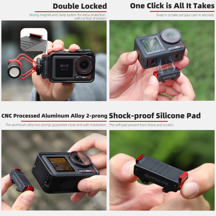 For DJI Osmo 360 / Action 5 Pro / 4 / 3 Sunnylife Magnetic Quick-Release Cold Shoe Adapter Action Camera Fill Light Microphone Adapter (Black)