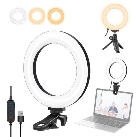 PULUZ 6.2 inch 16cm Ring Selfie Light 3 Modes USB Dimmable Dual Color Temperature LED Curved Vlogging Photography Video Lights with Monitor Clip Holder, 6.2 inch 16cm