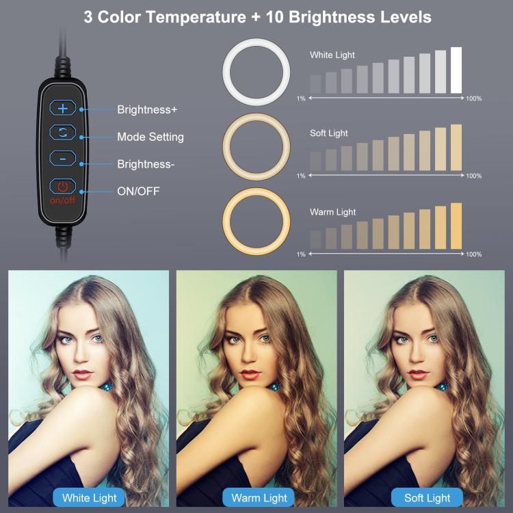 PULUZ 6.2 inch 16cm Ring Selfie Light 3 Modes USB Dimmable Dual Color Temperature LED Curved Vlogging Photography Video Lights with Monitor Clip Holder, 6.2 inch 16cm