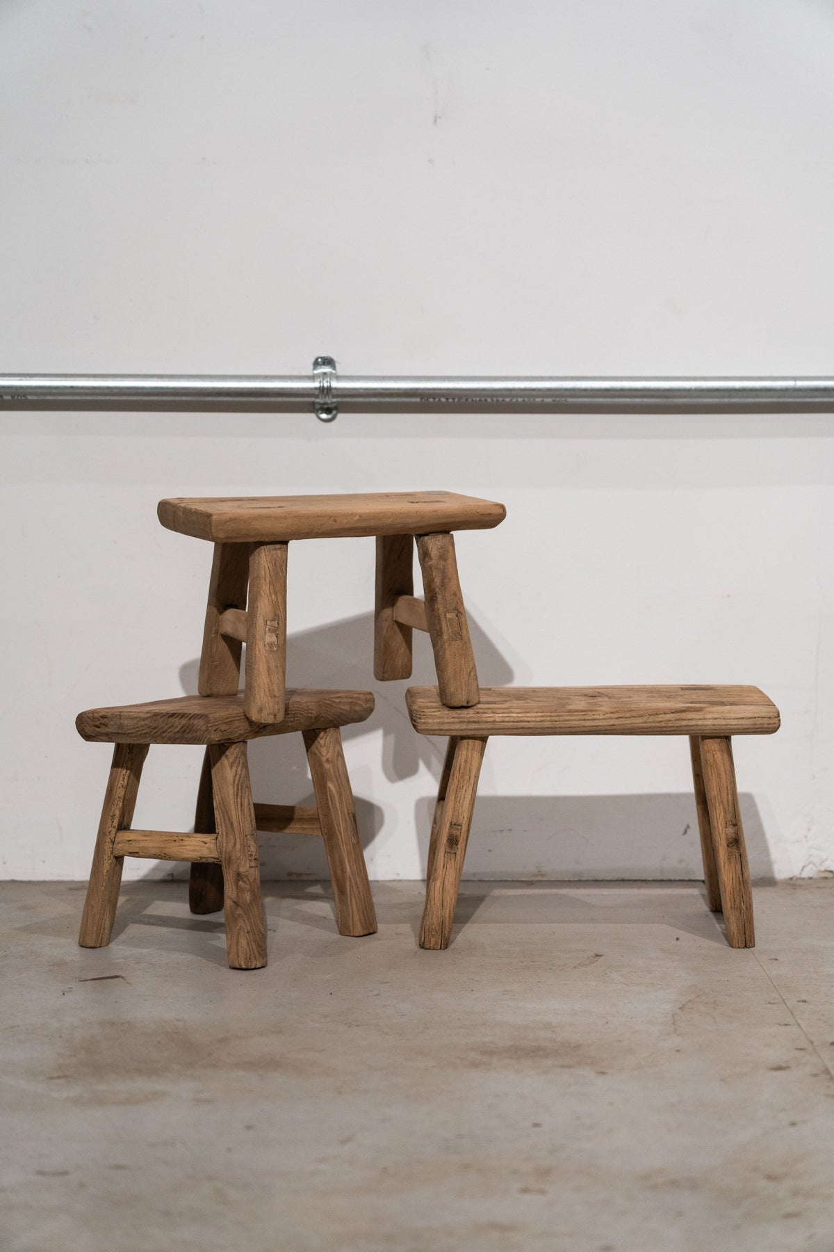 Vintage Rustic Small Stool - Elm wood