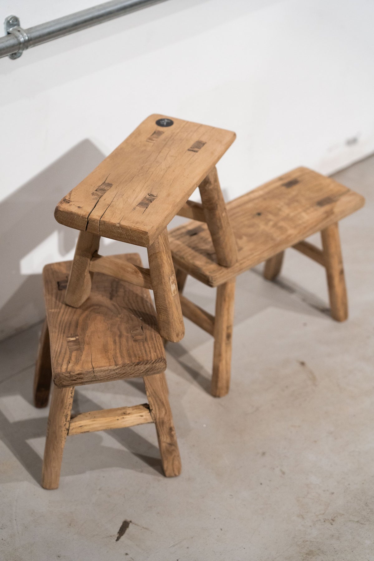 Vintage Rustic Small Stool - Elm wood