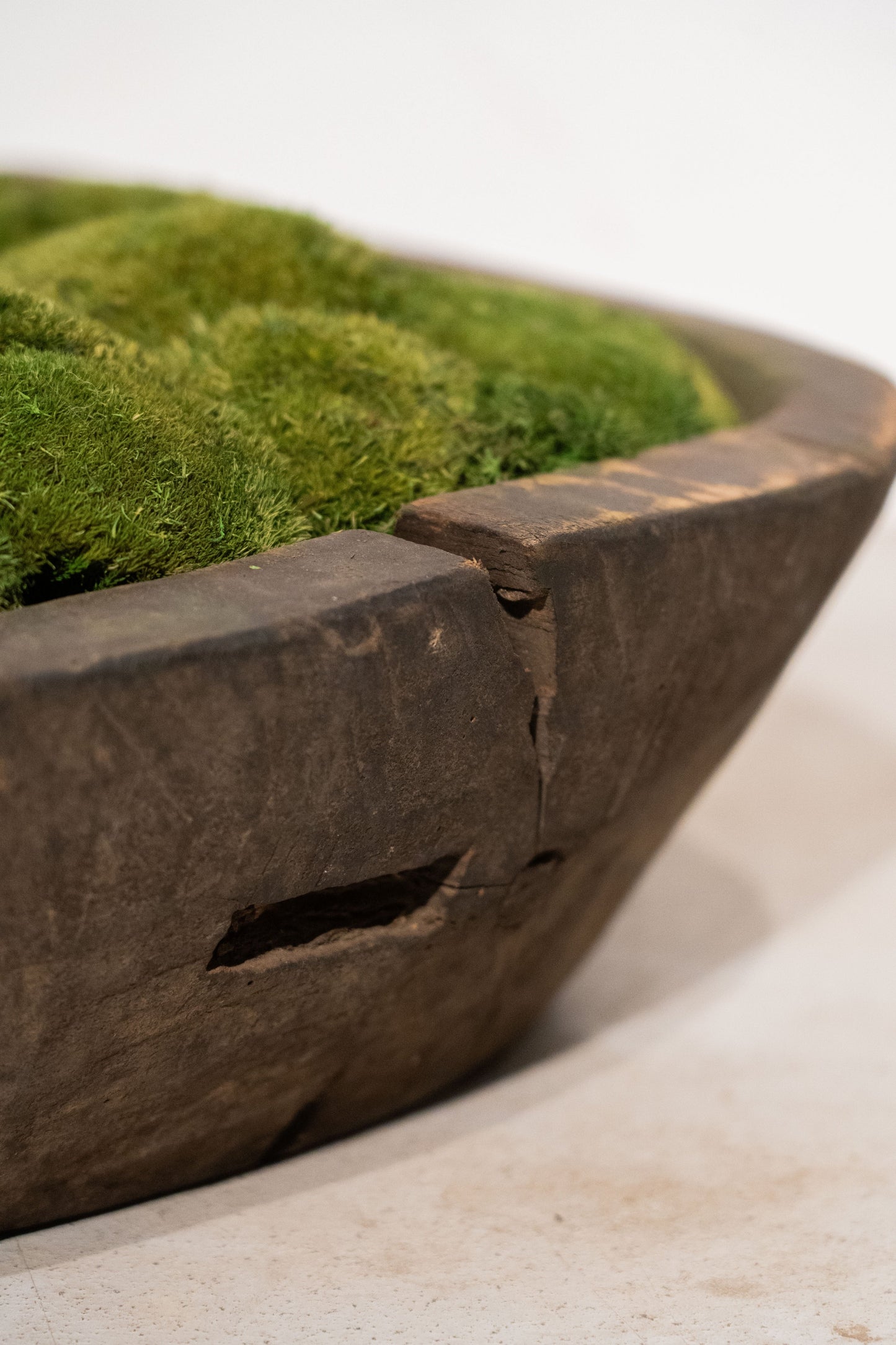Large Vintage Wooden Moss Bowl