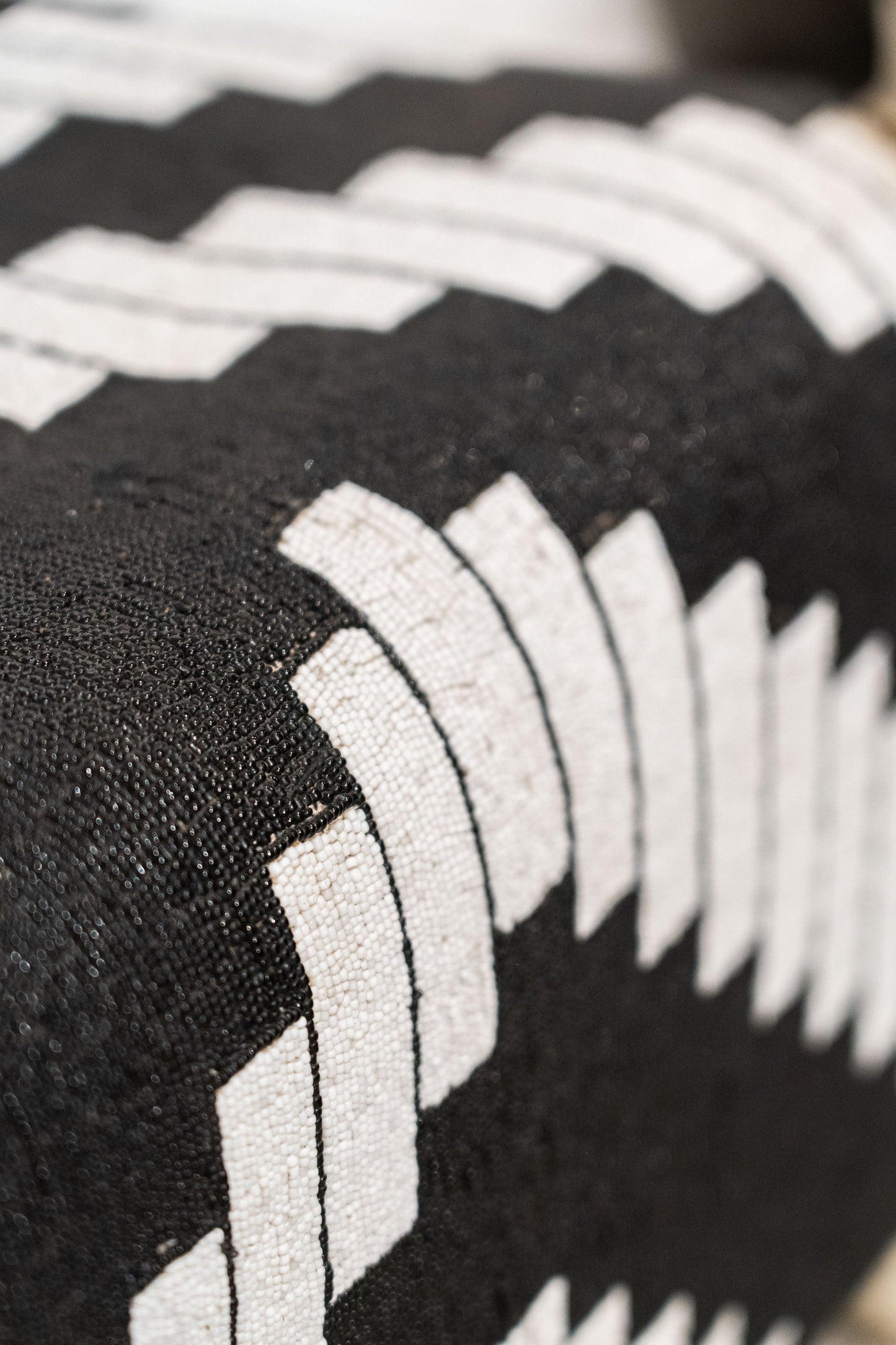 Yoruba Royal Beaded Chair Geometric Black and White