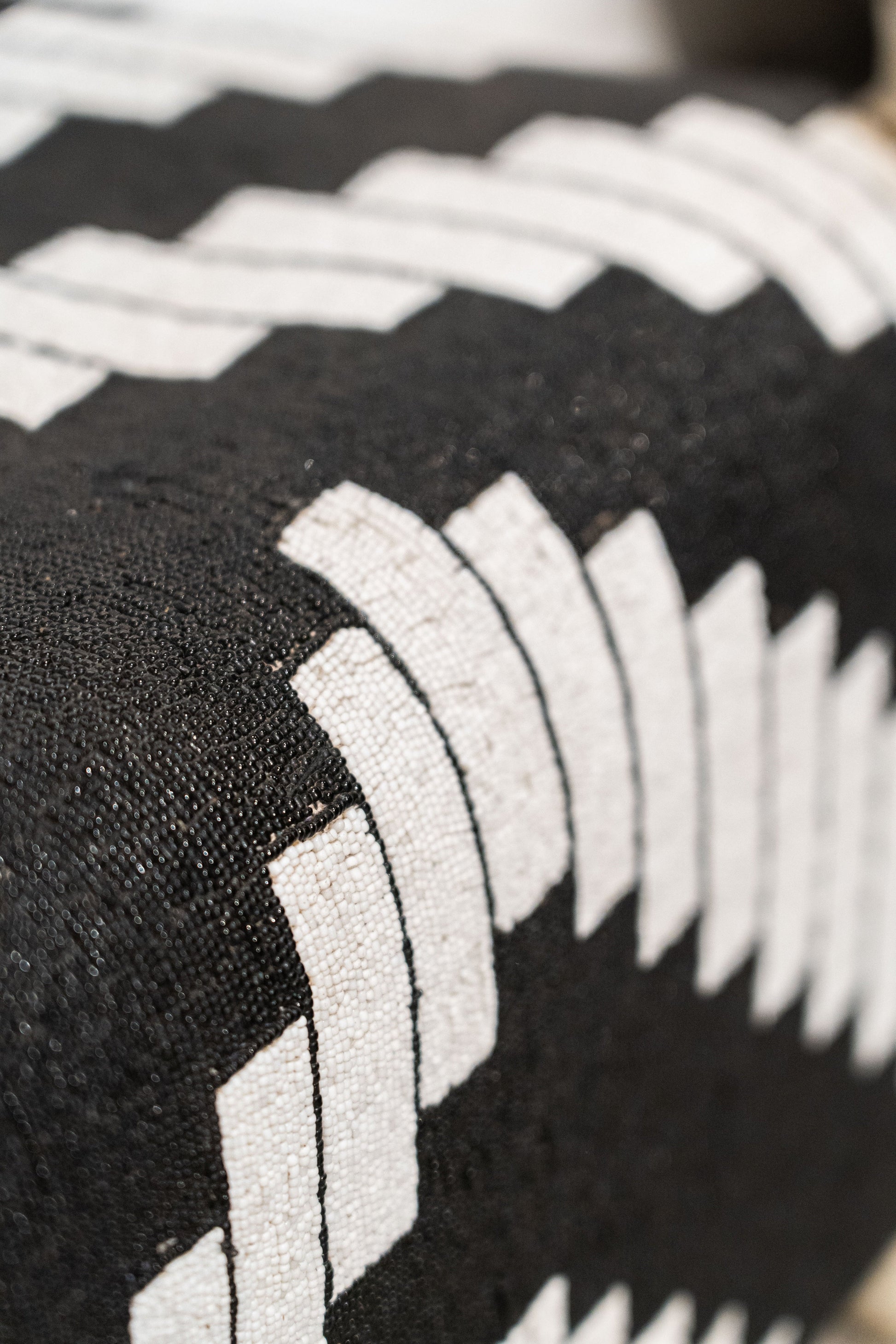Yoruba Royal Beaded Chair Geometric Black and White