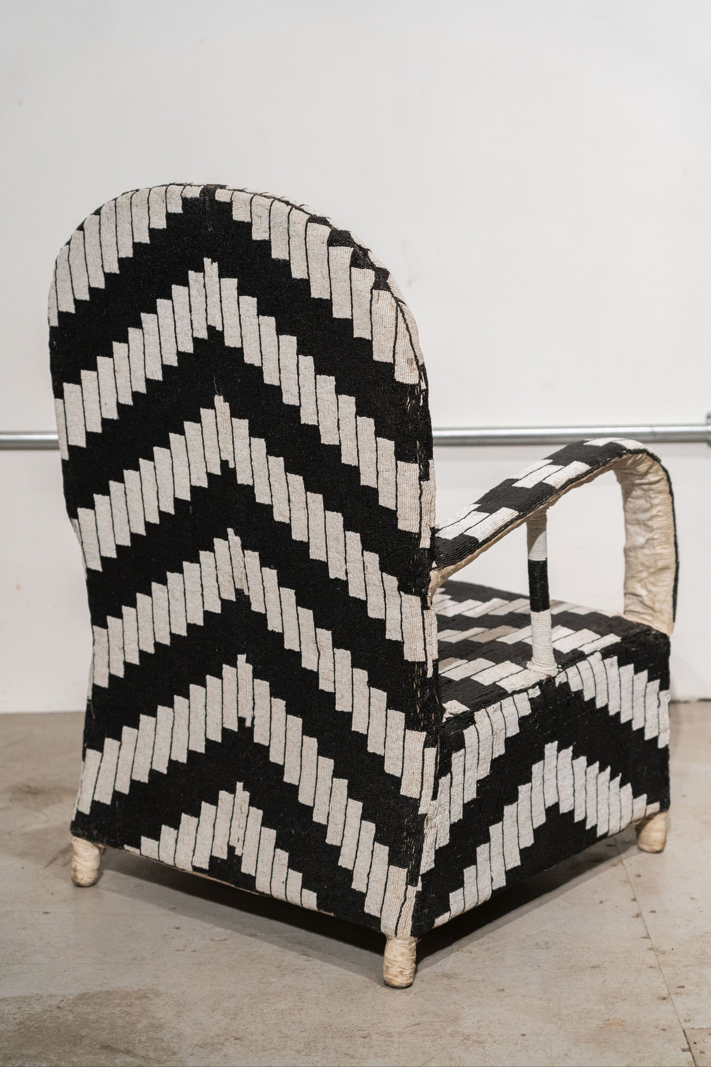 Yoruba Royal Beaded Chair Geometric Black and White