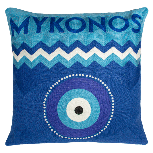 Mykonos Evil Eye Needlepoint Pillow