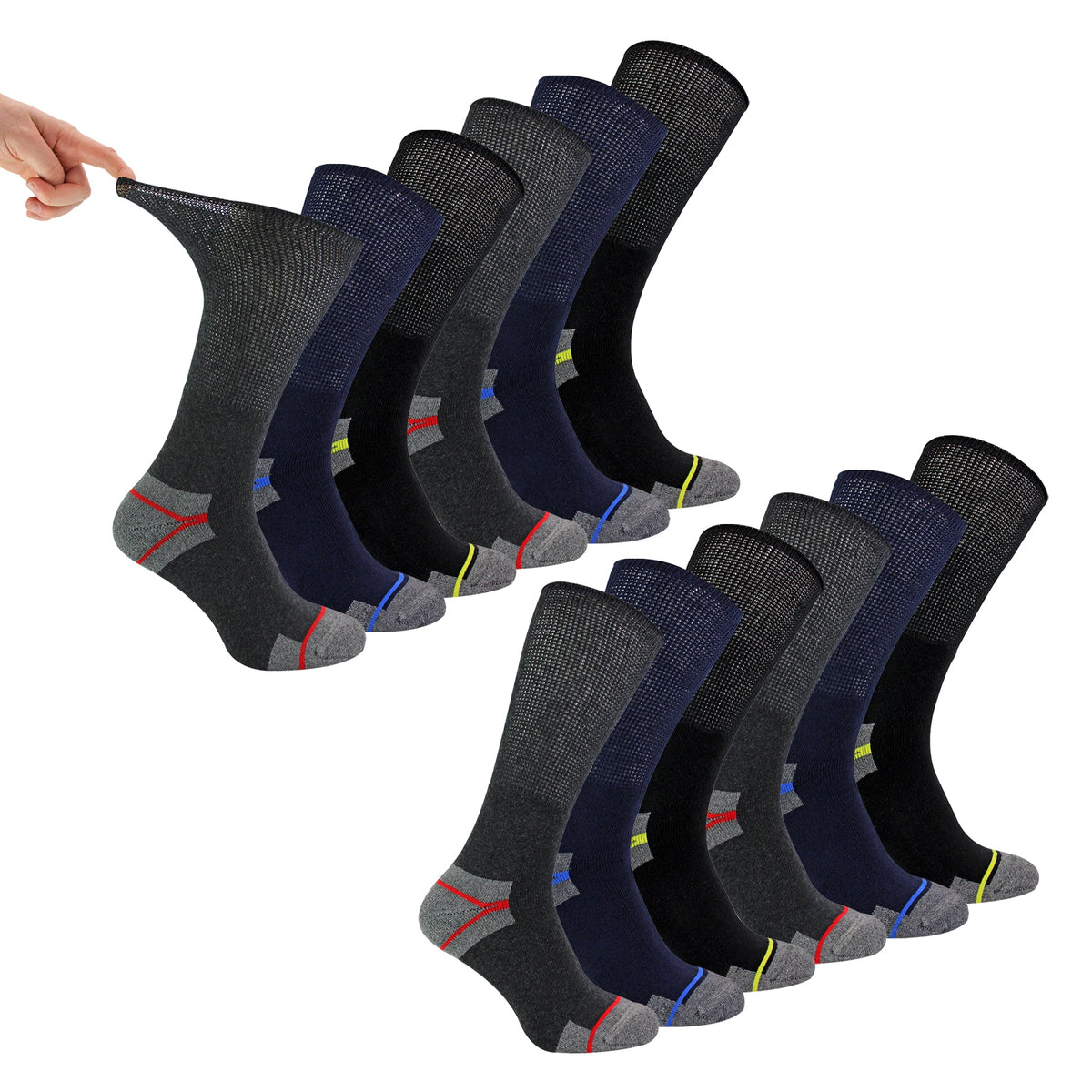 Multipack Mens Diabetic Work Socks | Non Elastic Breathable Diabetic Socks