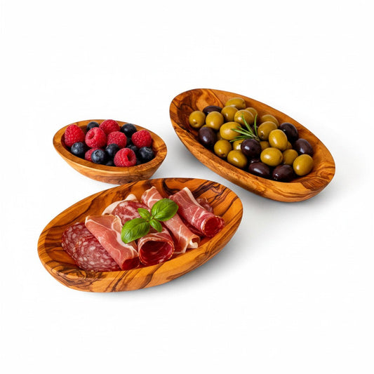 Olive Wood Oval Bowls Set of 3 | 10cm 13cm 16cm Nesting Dipping & Snack Trays