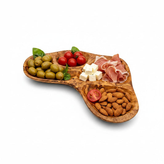 Olive Wood Divided Serving Platter | Multi Section Charcuterie Board Snack Tray