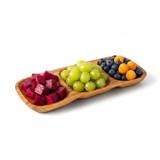 Handcrafted Olive Wood Sectional Serving Tray - 3 Compartment Party Platter