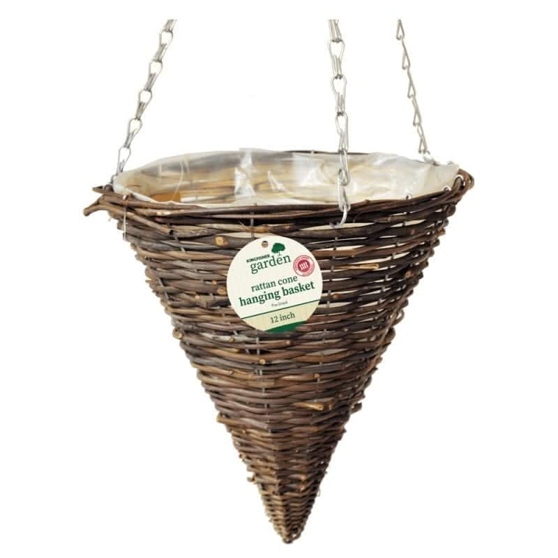 8x Dark Rattan Cone Hanging Basket (12" / 30cm)