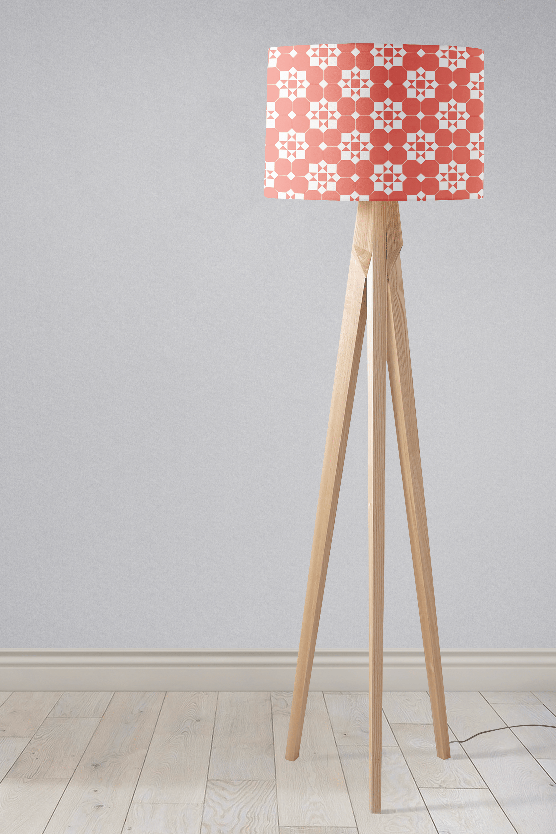 Coral and White Geometric Tiles Design Lampshade, Ceiling or Table Lamp Shade